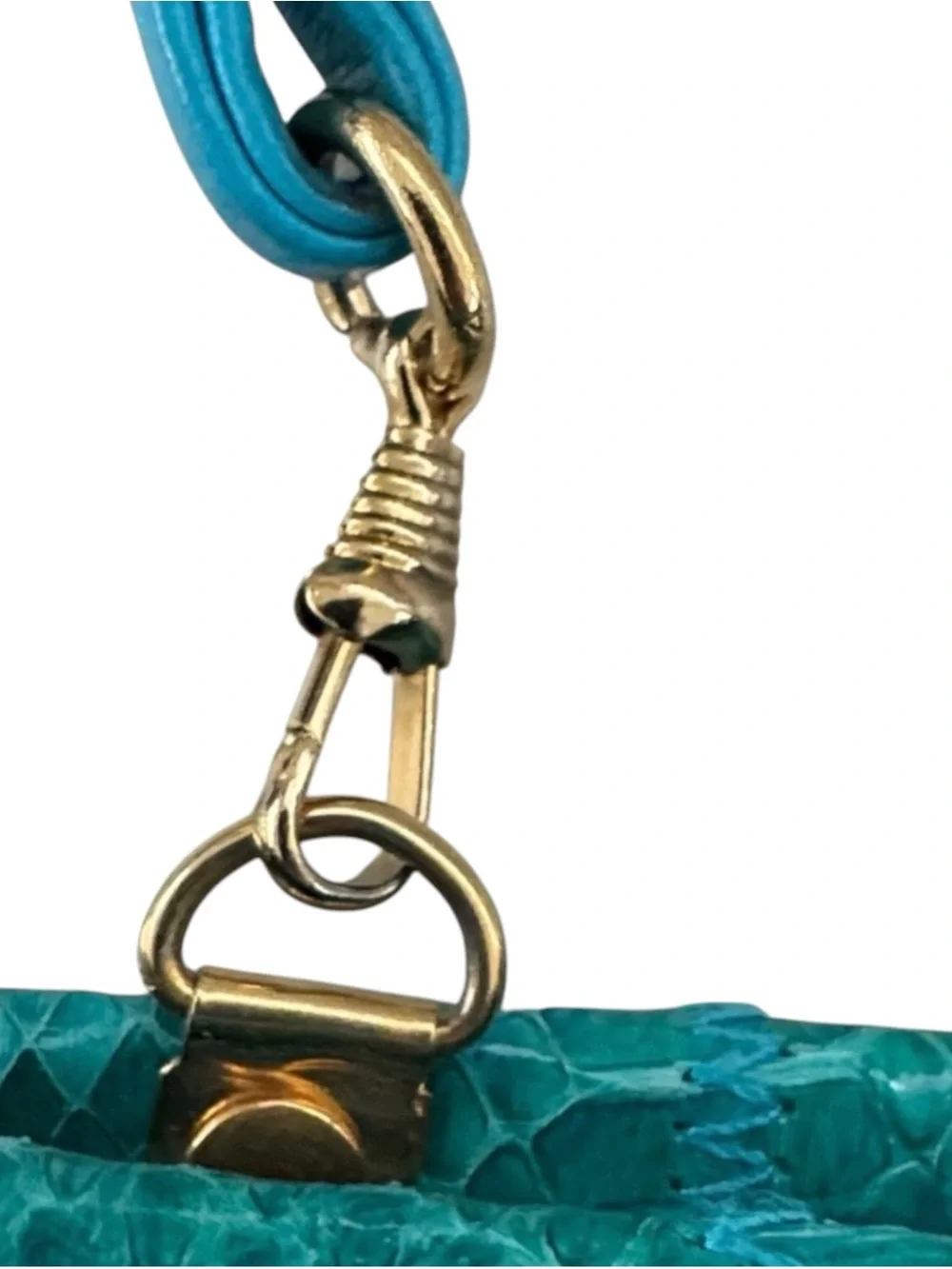 Vintage 80s Teal Snakeskin Panel Crossbody Clutch Bag Removable Strap Excellent